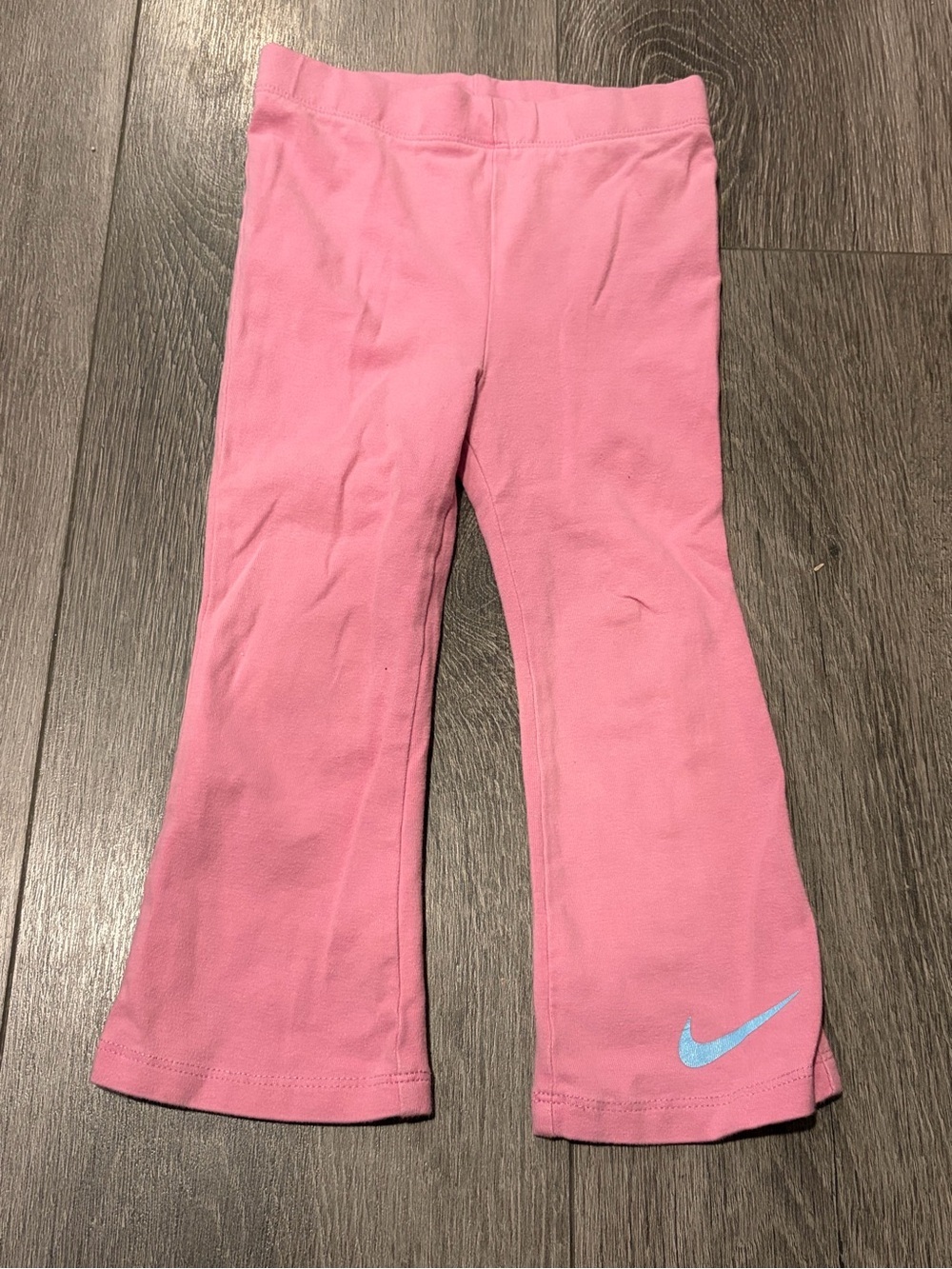 Nike Size 24m Pink Kids Flare Leggings with Light Blue Swoosh